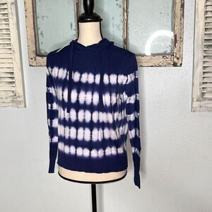 Aqua Women's Tie Dye Hoodie Knitted Long Sleeve Sweater Navy Blue Size Small NWT
